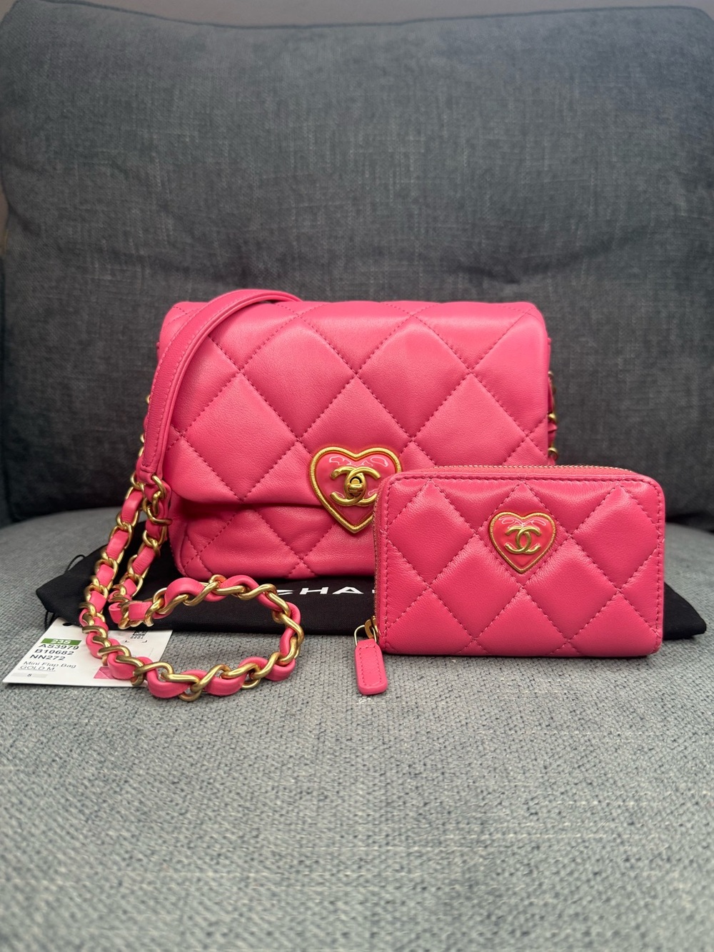 CHANEL Flap Bag Mini Coco Love Lambskin Leather and matching Chanel wallet